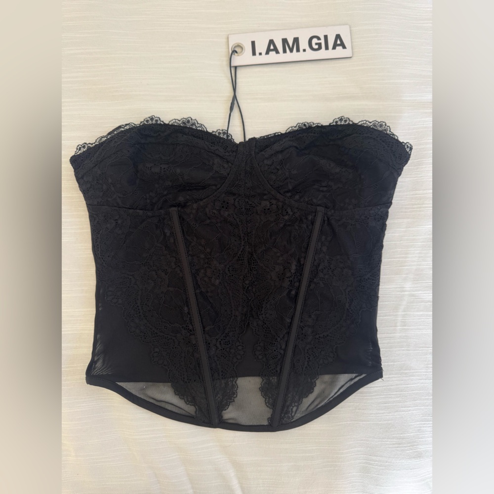 I.AM.GIA Black Mesh Lace Corset Top